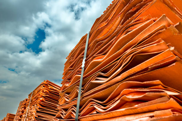 Copper cathodes loaded on a train in a copper mine ready to be delivered, Chile